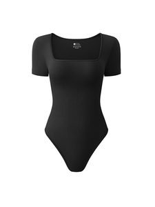 Combinaison de yoga sans couture pour femme grande taille, col carré, haut de sport très élastique pour l'entraînement et la course, combinaison côtelée unie - Product Image 6