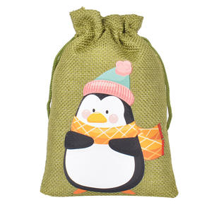 Pochettes à cordon en jute naturel recyclables 10*14cm Emballage de bijoux et sacs-cadeaux de bonbons de Noël - Product Image 5