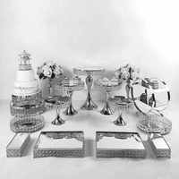 Suministros para Bodas al por Mayor, Mesa para Pasteles y Postres Dorada y Plateada, Soporte Metálico para Pastel de Boda con Cristales