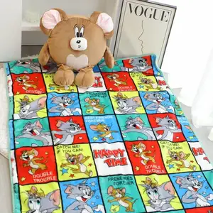 厂家直销卡通猫汤姆和老鼠杰瑞枕头娃娃空调毯二合一包毯儿童睡觉娃娃