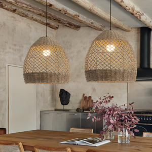 Transfrontaliera giapponese stile Wabi Sabi Vintage Hotel sala da pranzo soggiorno camera da letto intrecciata sala da tè LED <span class=keywords><strong>lampada</strong></span> pendente in <span class=keywords><strong>Rattan</strong></span> Zen - Product Image 5