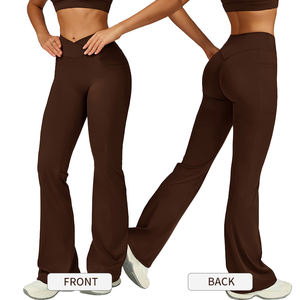 Pantalones Deportivos de Pierna Ancha con Cintura Cruzada en V ECK2030-2, Pantalones de Fitness de Cintura Alta con Efecto Levanta Glúteos, Leggings de Yoga Acampanados para Mujer - Product Image 4