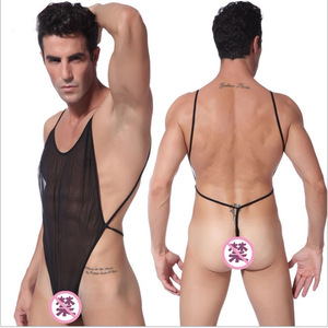 Body de malla transparente para hombre, negro, con entrepierna abierta, tanga, ropa exótica para baile y espectáculos - Product Image 1