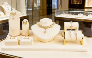 Factory Beige Microfiber Fabrics Luxury Packaging Necklace Watch Bracelet <b>Earring</b> Ring Jewelry Display Set with Tray Display - Product Image 6