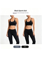 Ensemble de sport 2 pièces pour femme, couleur contrastante unie, dos élégant, soutien-gorge de yoga à bonnets fixes, antichoc et anti-transpiration, et short taille haute