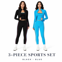 Set Yoga Wanita FH 3 Potong Jaket Kerah Tegak Pakaian Olahraga Cepat Kering untuk Lari, Gym, Latihan Kebugaran, Grosir