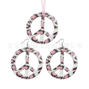 Ensemble Collier et Boucles d'Oreilles Pendentif Symbole de Paix Dégradé Unisexe Bijoux de Mode pour Fête Style Hip Hop en Plastique Coloré - Product Image 3