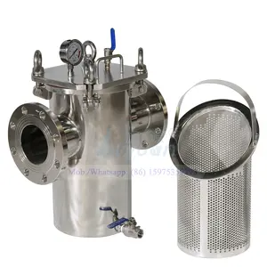 Custom fabricated compound stainless steel basket strainer designed to remove foreign particles from pipeline