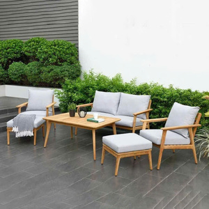 Ensemble de jardin en bois d'acacia, mobilier de patio pliable, ensemble 6 places pour extérieur, canapé de jardin minimaliste, ensemble d'extérieur en bois d'acacia - Product Image 3
