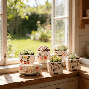 Macetas de Cerámica Esmaltada Pintadas a Mano para Suculentas - Ecológicas, Duraderas, Ligeras (2 kg), con Orificio de Drenaje, Diseño Moderno - Product Image 6