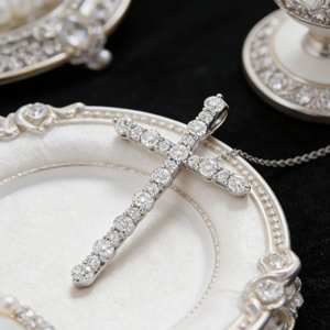 CUSTOM SILVER 10K/14K/18K GOLD PLATED LAB GROWN CVD DIAMOND CLASSIC ENGAGEMENT <b>GIFT</b> SWEATER CHAIN NECKLACE CROSS PENDANT - Product Image 3