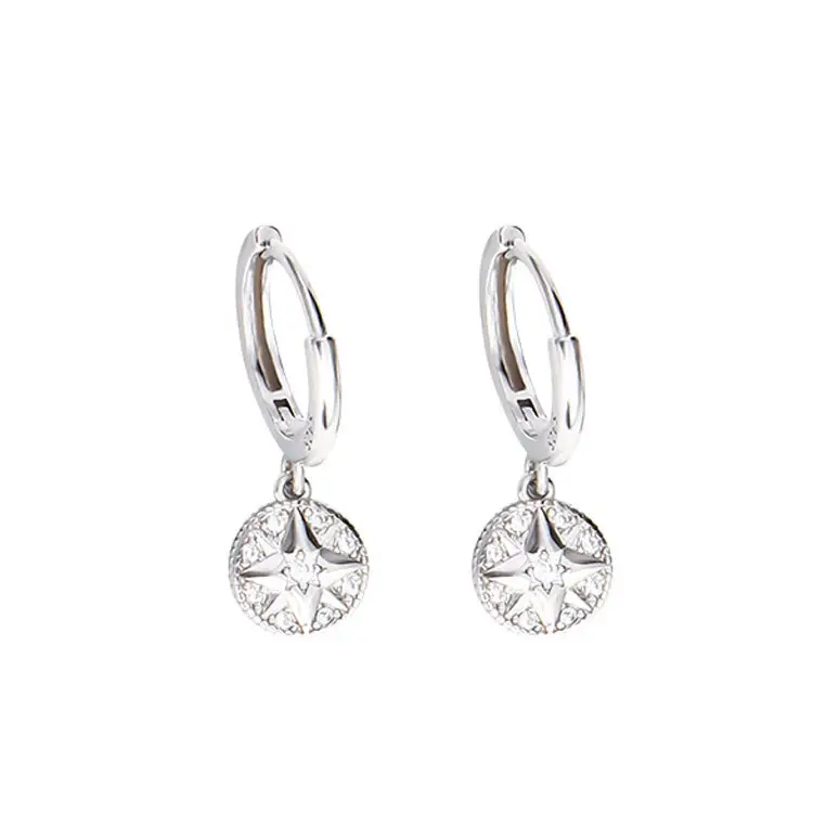 Orecchini a forma di pioggia S925 con stella in argento Sterling nuovi semplici orecchini a moneta con fibbia alla moda orecchini a temperamento selvaggio