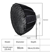Boîte à lumière métallique portable Deep Mouth 90 cm à montage rapide pour photographie et éclairage doux en direct