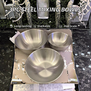 3pcs Stainless Steel Korean Design Camping <b>Mixing</b> <b>Bowls</b> Kitchen Salad <b>Bowls</b> Set Nesting Storage <b>Bowl</b> Baking Accessory with Scale - Product Image 2