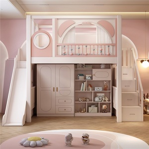 <span class=keywords><strong>Lit</strong></span> superposé moderne <span class=keywords><strong>en</strong></span> bois massif confortable et durable pour enfants <span class=keywords><strong>avec</strong></span> armoire et station multifonction, ensemble de <span class=keywords><strong>lit</strong></span> pour filles - Product Image 2