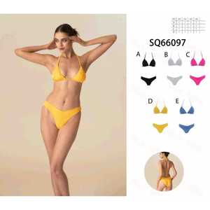 Costume da bagno bikini a triangolo da donna 2 pezzi, top con allacciatura al collo e slip a vita alta con laccetti laterali, nuovo all'ingrosso SQ66097 - Product Image 1