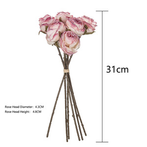 6 Cabezas de Rosas Artificiales de Tela de Seda con Borde Pintado, Ramos de Rosas para Decoración de Bodas y Hogar - Product Image 4