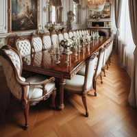 Ensemble table et chaises de salle à manger en bois massif style palais français, table de salle à manger laquée en noyer foncé, table de salle à manger à bord brut, sur mesure
