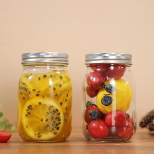 Commercio all'ingrosso 16oz noci sottaceti ceci mandorle contenitore trasparente 500ml cibo Mason quadrato rotondo salsa barattolo di <span class=keywords><strong>vetro</strong></span> con coperchio diviso <span class=keywords><strong>in</strong></span> metallo - Product Image 1