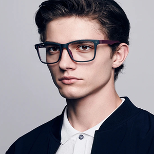 Monture carrée noire classique fine avec verres transparents sans correction pour hommes, lunettes optiques TR90, lunettes tendance - Product Image 1