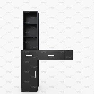 Mueble de Barbería Personalizado de Madera de Roble, Estación de Estilismo Negra, Mueble de Salón Montado en la Pared, Estación de Trabajo de Peluquería con Almacenamiento - Product Image 2