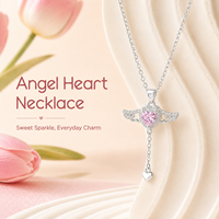 Collier Pendentif Cœur d'Ange Aile de Cupidon en Zirconium Cubique Plaqué Argent, Chaîne à Maillons avec Pendentif Gland, Luxe Léger et de Niche, pour Femme, Idéal Soirée