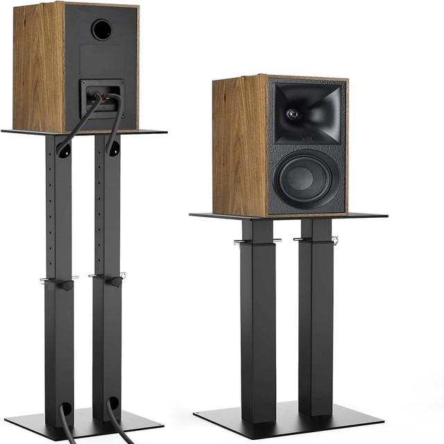 Adjustable Height Heavy-Duty Metal Double-Tube Bookshelf-to-Floor Rack Holder Desktop Speaker Stand with Baked Enamel Finish
