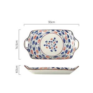 Hot Sale Japanese Salad Plates and Dishes Flower Food Serving Baking Plate 12 Inch Ceramic Dinner Plate