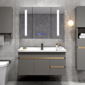 Modern Minimalist Farmhouse & Hotel Bathroom Vanity Combo Solid Wood Integrated Ceramic Basin Smart <b>Mirror</b> Cabinet Wall-Mounted - Product Image 2