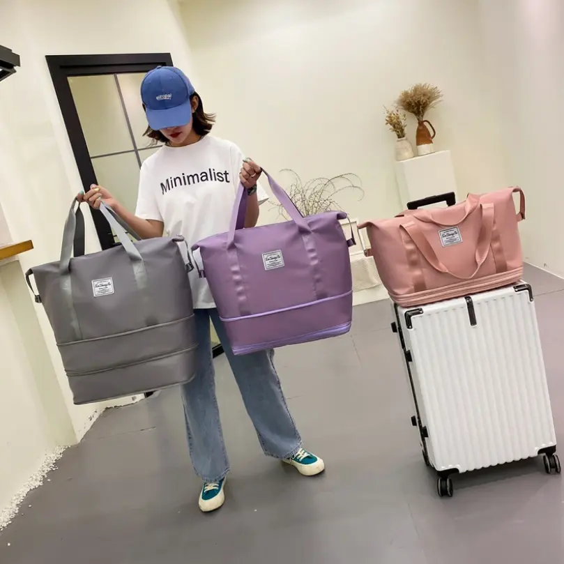 Yeni büyük moda naylon seyahat çantası yüksek kaliteli ins su geçirmez kuru ve ıslak ayrı çanta büyük katlanır bagaj çantaları