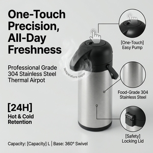 Carafe isotherme à double paroi en acier inoxydable de 3 L avec pompe, distributeur de café sous vide - Product Image 5