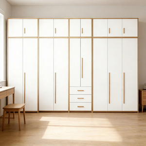 Nordic Style Wooden Wardrobe Drawers Hinged Door <b>Modern</b> Floating <b>Shelves</b> Bedroom Storage Large Capacity Easy Home Furniture - Product Image 3