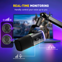 Micrófono Dinámico FIFINE AM9 XLR/USB con RGB, Silenciador de Software, Control de Ganancia, Control de Volumen, para Streaming, Juegos, Grabación, Micrófono ANC
