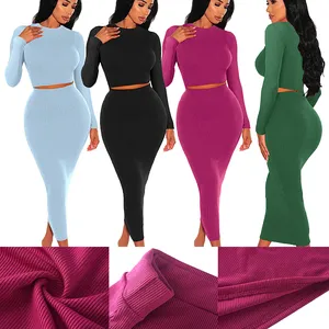 spring fall new arrivals womens clothing dresses women lady elegant ladies casual crop top skirt two piece women's skirts sets