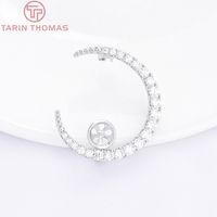 Broche Étoile et Lune en Laiton Plaqué Or 24K avec Micro-Pavé de Zirconiums Clairs et Plateau de Sertissage pour Perles, Accessoires de Bijouterie DIY pour Vêtements, Vente en Gros
