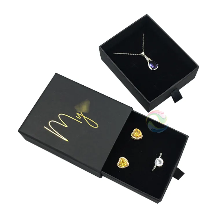 Earring Box Wholesale Long Small Custom Black Paper Earring Jewellery Packaging Box With Gold LOGO