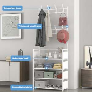 Perchero con Banco para Zapatos, Mueble de Entrada con 7 Ganchos y Almacenamiento de Zapatos de 4 Niveles - Product Image 5