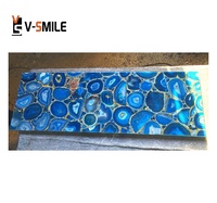 Dalle de pierre semi-précieuse personnalisée Agate bleue polie Panneaux muraux décoratifs Villa de luxe Matériaux de décoration Dalle de pierre précieuse