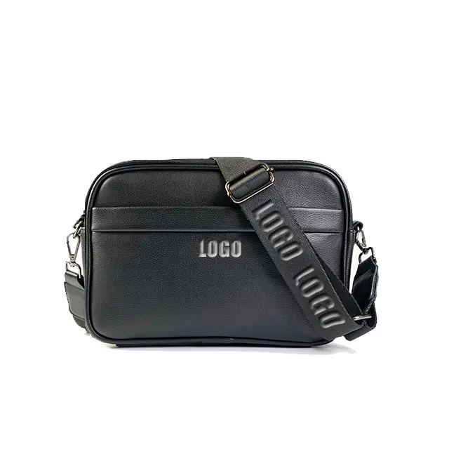 OEM custom brand boy Casual Man Purse Shoulder Crossbody Fashion PU Leather Black Small Messenger Bag for Men and Women bag