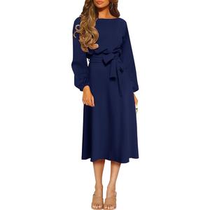 Elegante Ropa de Mujer Personalizada, Vestidos Americanos Formales de Manga Larga y Cintura Alta, Corte Entallado, Diseño Sólido, Colección Otoño, con Cinturones - Product Image 6