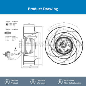 ebmpapst R2E225-BD92-51 230VAC 135/200W 0.60/0.88A 2650/2950RPM 1200/1340m3/h Roulement à billes en plastique Purificateur d'air Centrifuge - Product Image 4