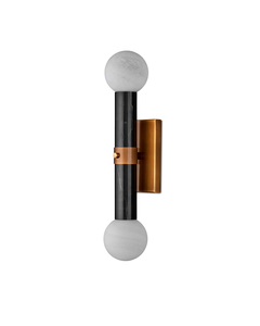 Lámpara de Pared Moderna de Diseño Cilíndrico con Globos de Vidrio y Mármol Travertino, Latón Sólido, Latón Antiguo, <span class=keywords><strong>Beatrix</strong></span>, Aplique de Pared Negro para Baño - Product Image 2
