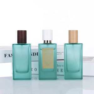 Botella de Perfume Cuadrada Azul Sub-bottle, Botella de Vidrio para Perfume de 50 ml con Fondo Grueso y Tapa de Madera - Product Image 1