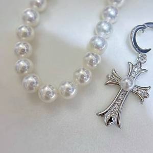 Accessoires en perles DIY 31279, pendentif en argent S925, collier simple avec croix vide, perles rondes de 6 à 8 mm de taille princesse - Product Image 1