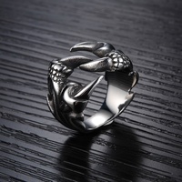 Mode nouveauté personnalisé en acier inoxydable Vintage Punk mâle Dragon griffe anneau ouvert pour les hommes