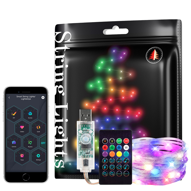 DC5V Smart Fairy String Lights Set WS2812B RGB IC USB Blue Tooth Mesh Music APP 2m 5m 10m Dream Color Led Pixel String Kit