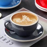Vente en gros 350ml tasse à café en céramique noire avec soucoupe ensemble logo personnalisé tasses Latte Cappuccino tasses à thé et soucoupe pour thé café
