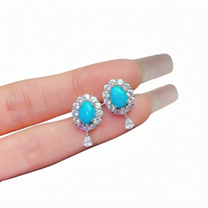 Natural <b>Turquoise</b> Pear Cut 925 Sterling Silver 18K Gold Plated Luxury Women's Moissanite Stud Earrings Engagement Wedding Party - Product Image 1