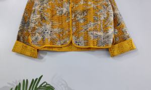Chaqueta Kantha de algodón hecha a mano para mujer, abrigo de invierno acolchado transpirable de punto con estampado Floral Reversible bordado para otoño - Product Image 4