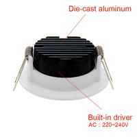 Downlight LED Empotrable de Aluminio Delgado Antideslumbrante de 68mm, IP65, Placa de Controlador BOD, Interior, con Perilla, Certificado SAA, 5 Años de Garantía, 5W 36